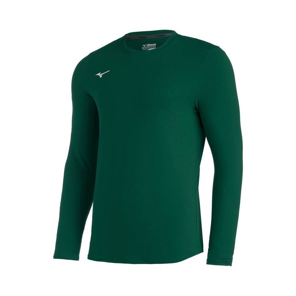 Blusa Mizuno Baseball Comp Diamond Long Sleeve Crew - Homem - Verdes - OGZXE8047